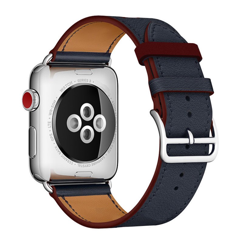 Blue & Red Strap Apple iWatch Hermes In Leather |