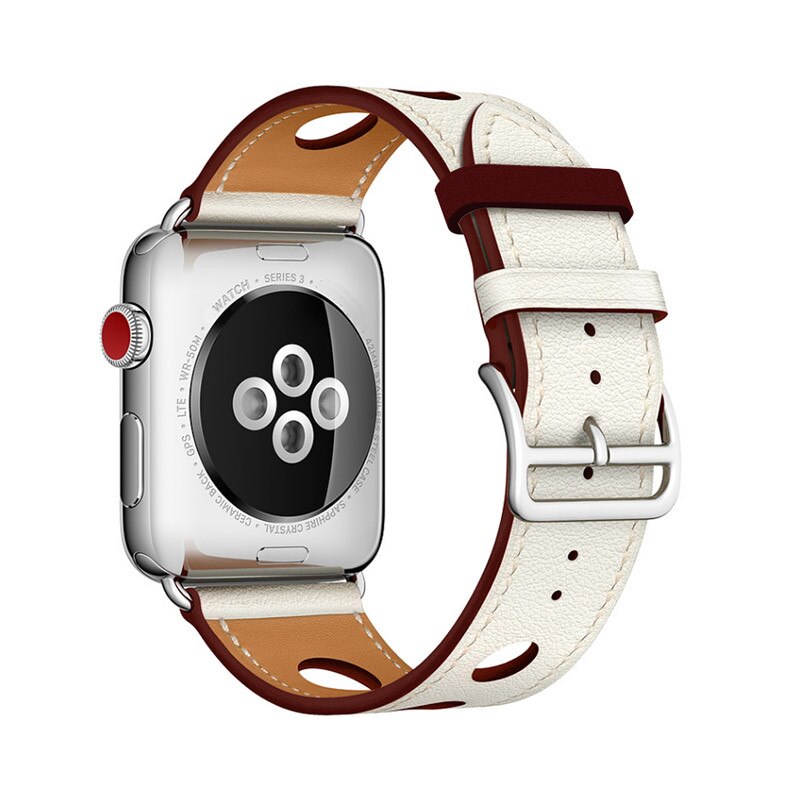 White & Red Racing Strap Apple iWatch Hermes In Leather |