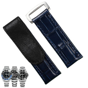Blue Velcro Strap Bracelet for Rolex Submariner, Daytona, GMT I & II in Crocodile Leather Grain - 20mm