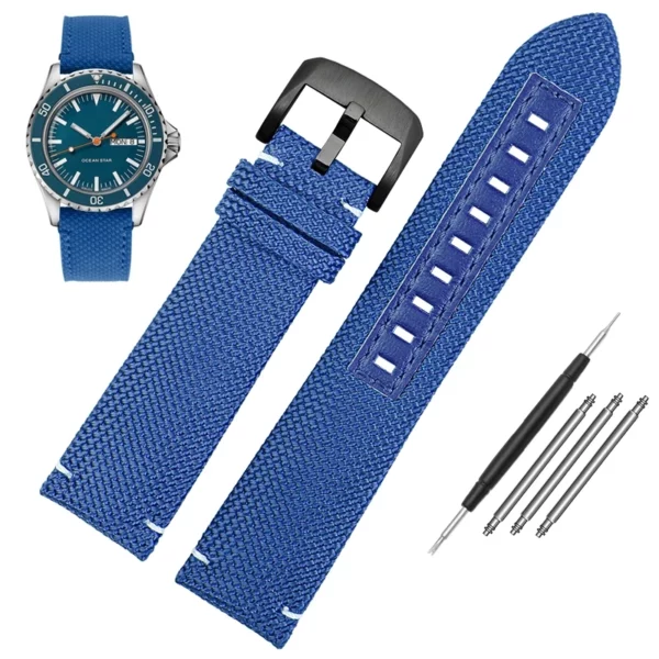 Nylon_Strap_For_Mido_Ocean_Star_Pilot-2 Light Blue Nylon Strap for Mido Ocean Star Pilot Band - 22mm