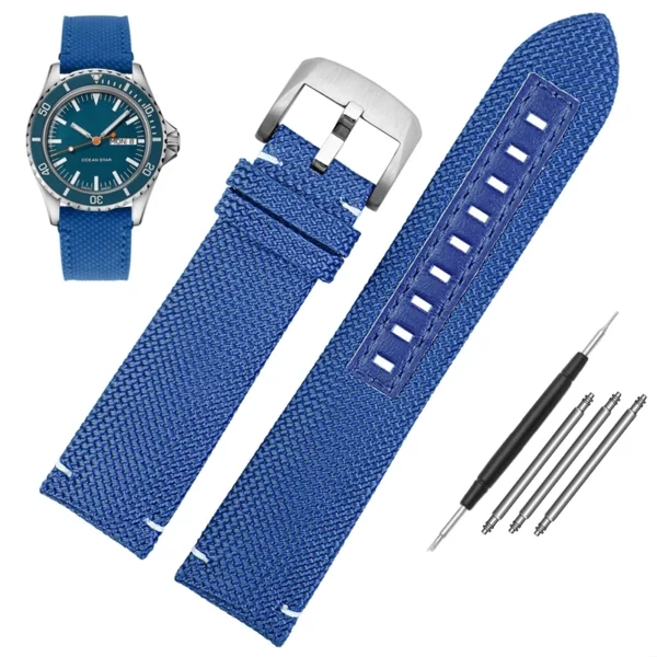 Nylon_Strap_For_Mido_Ocean_Star_Pilot-4 Light Blue Nylon Strap for Mido Ocean Star Pilot Band - 22mm