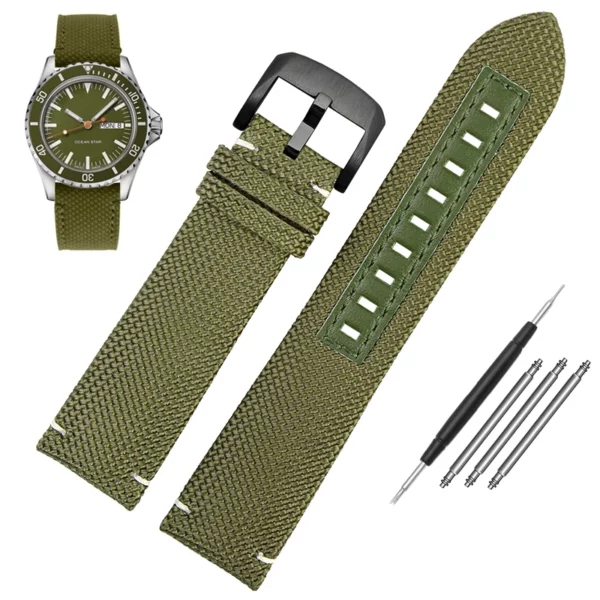 Nylon_Strap_For_Mido_Ocean_Star_Pilot-5 Army Green Nylon Strap for Mido Ocean Star Pilot Band - 22mm