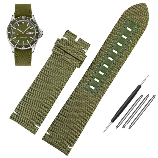 Nylon_Strap_For_Mido_Ocean_Star_Pilot-6 Army Green Nylon Strap for Mido Ocean Star Pilot Band - 22mm