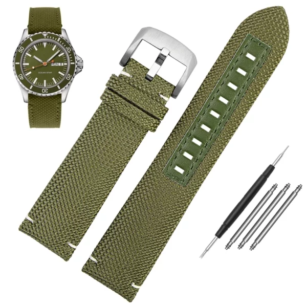 Nylon_Strap_For_Mido_Ocean_Star_Pilot-7 Army Green Nylon Strap for Mido Ocean Star Pilot Band - 22mm