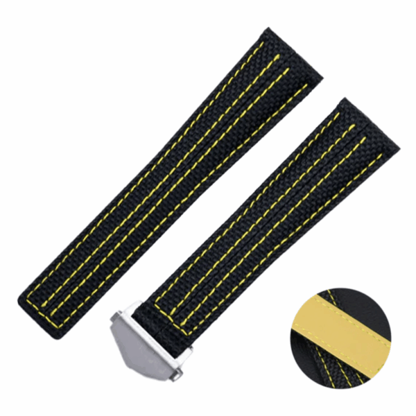 Sfa9dc1655d5e48b399b9c42c3a9351366 copy.jpg Black & Yellow Strap for TAG Heuer Aquaracer, Carrera, Monaco in Nylon Double Stitching - 22mm