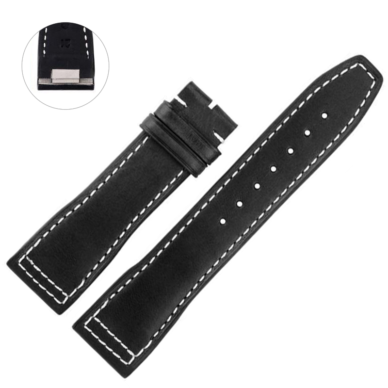 Black & White Quick-Release Strap Band For IWC Pilot, Portofino, Portugeiser in Genuine Calf Leather - 20, 21mm - Image 2