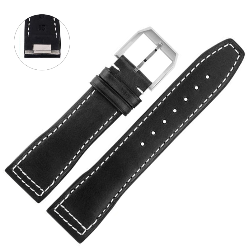 Black & White Quick-Release Strap Band For IWC Pilot, Portofino, Portugeiser in Genuine Calf Leather - 20, 21mm - Image 3