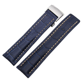 Blue Alligator Grain Leather with White Stitches for Breitling Avenger, Chronomat, Super Ocean Heritage