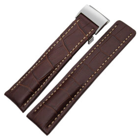 Brown Alligator Grain Leather with White Stitches for Breitling Avenger, Chronomat, Super Ocean Heritage