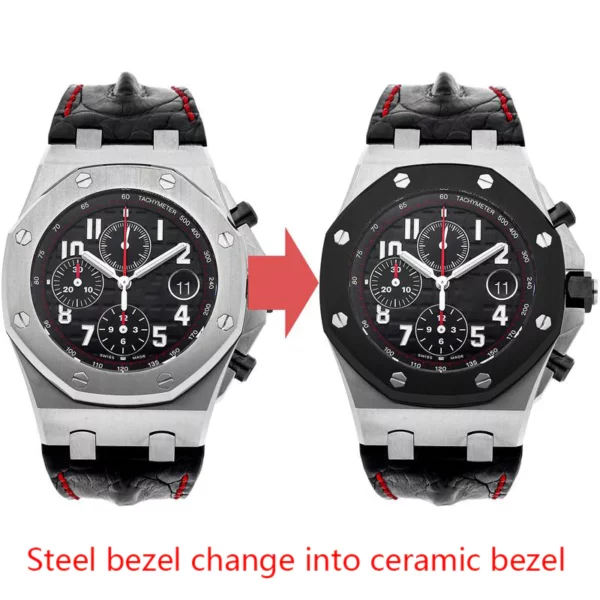 shopify2_2048x_0e750163-daf6-4bf6-a8e4-02c4512a2d86.jpg Conversion Black Ceramic Bezel Insert for Audemars Piguet Royal Oak Offshore With Steel Bezel - 42mm