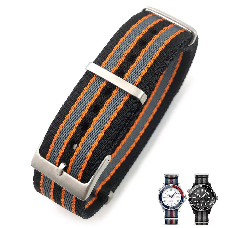 007 Black orange_bracelet-nato-en-nylon-non-pelucheux-20_variants-11 Black & Orange Nato Strap Seamaster James Bond, IWC Pilot, Seiko in Nylon - 20mm