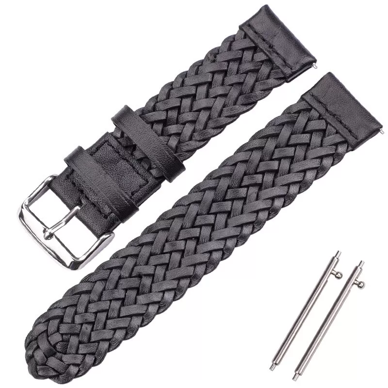 0_Bracelet-de-montre-en-cuir-de-vachette-22mm-24mm-femmes-hommes-mode-armure-bracelet-de-montre Woven Leather Watch Strap in Black with Quick-Release -22, 24mm
