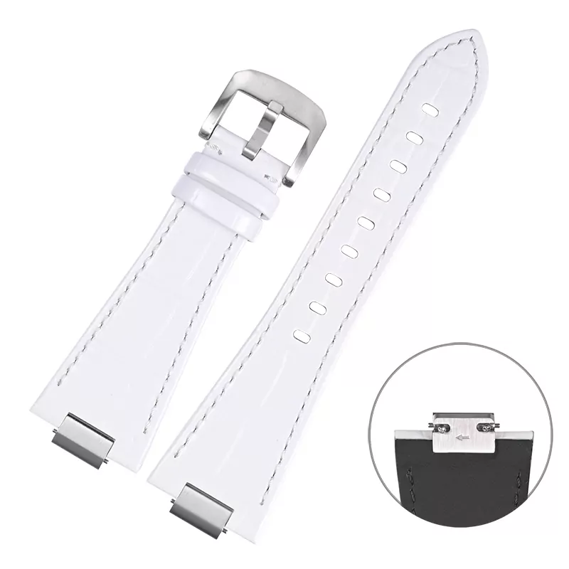 1.1 White Strap Band for Tissot PRX Bracelet with Quick-Release in Alligator/Crocodile Grain with End Link 26x12mm