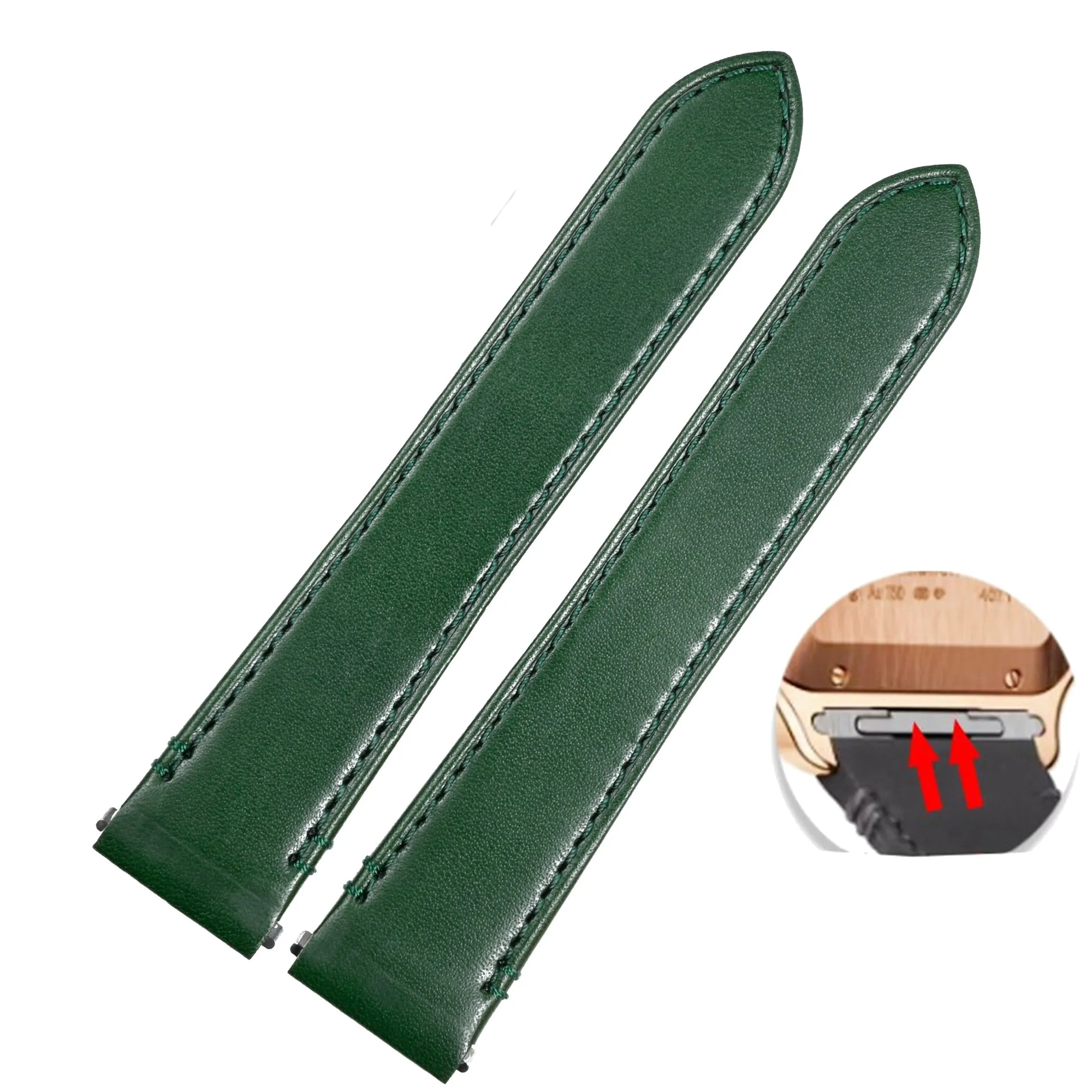 2 Green Calf Leather for New Santos Cartier Quick Switch Strap