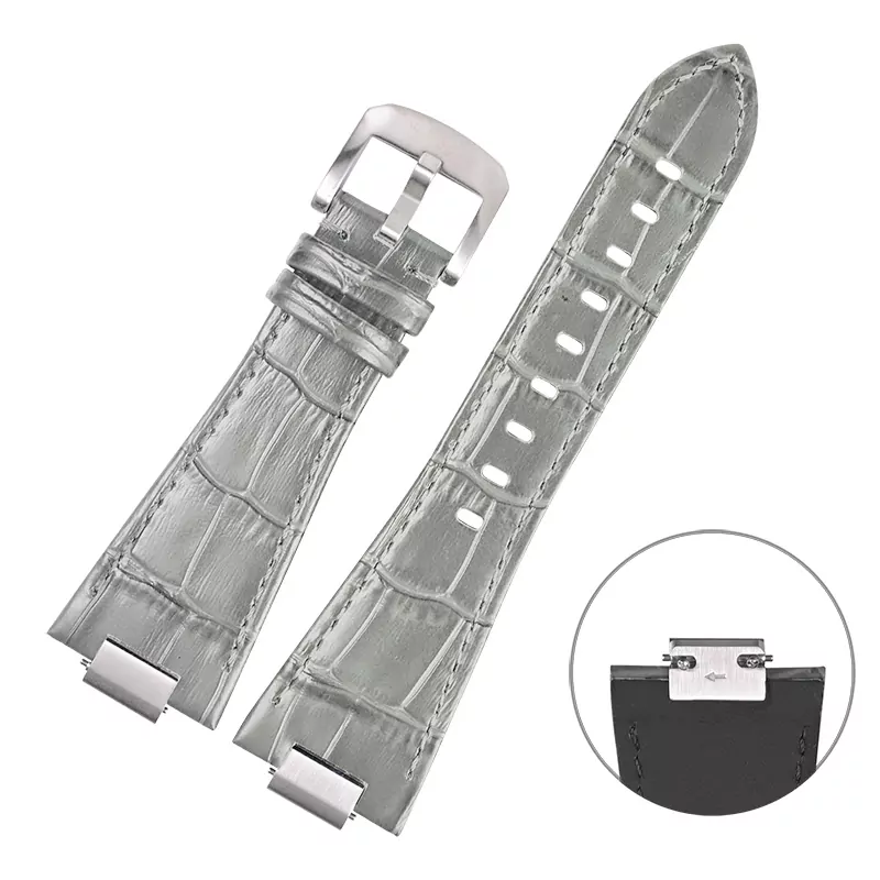 2.1 Gray Strap Band for Tissot PRX Bracelet with Quick-Release in Alligator/Crocodile Grain with End Link 26x12mm