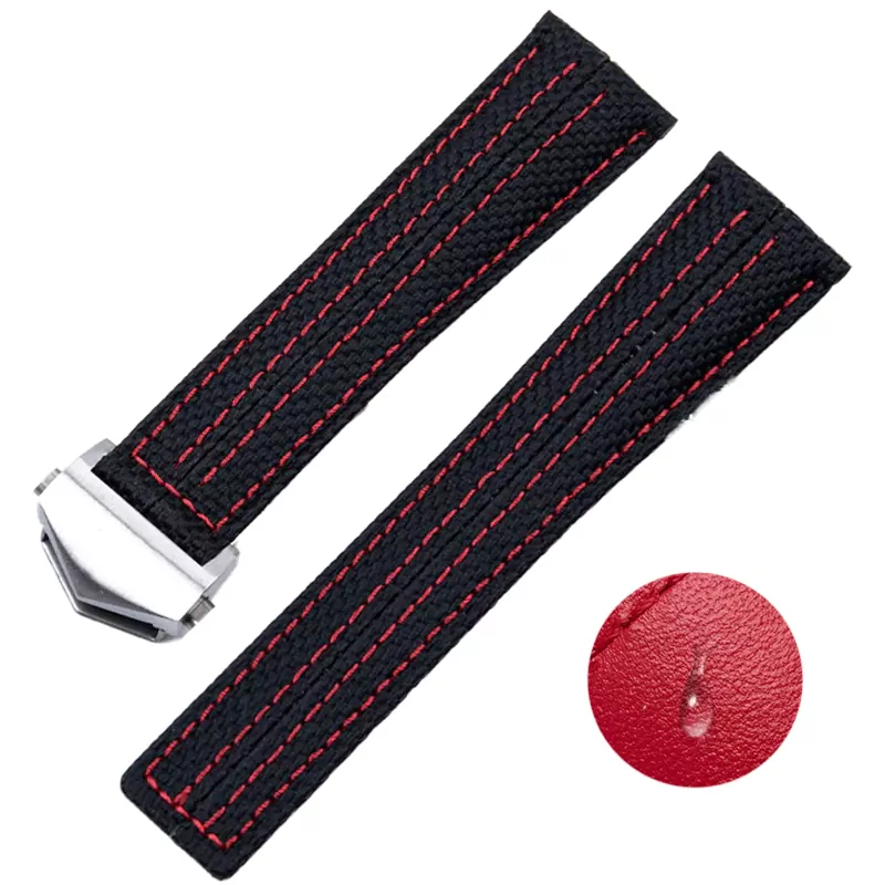 22-mm-watch-accessories-high-density-nylo_description-9 copy Black & Red Strap for TAG Heuer Aquaracer, Carrera, Monaco in Nylon Double Stitching - 22mm