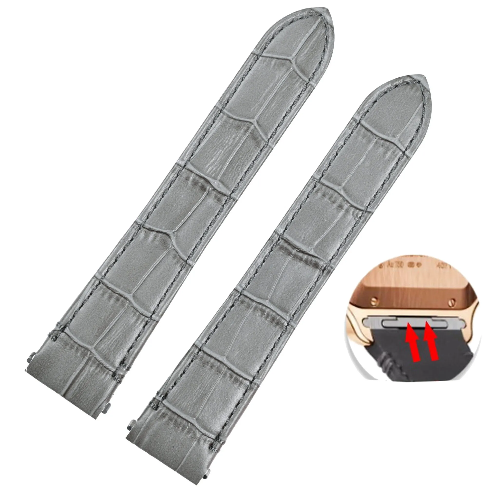 Grey Alligator Grain Leather Strap for New Santos Cartier with Quick Switch Grey Alligator Grain Leather Strap for New Santos Cartier with Quick Switch