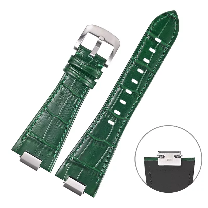 6.1 Green Strap Band for Tissot PRX Bracelet with Quick-Release in Alligator/Crocodile Grain with End Link 26x12mm