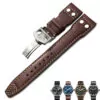6_20mm-21mm-22mm-Rivet-cuir-de-veau-bracelet-de-montre-pour-IWC-montre-grand-pilote-IW5009 Brown & White Rivet Strap Band IWC Pilot Spitfire, Top Gun In Calf Leather with printed Crocodile/Alligator Grain 20,21,22mm