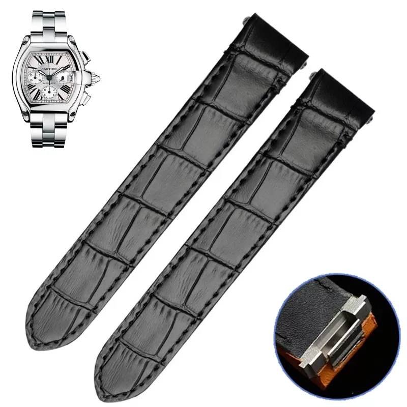 9-mm-21-mm-nouveau-design-pour-nouveau-sh_main-4 Black Leather Strap for Cartier Roadster in Crocodile Grain with Quick-Release System