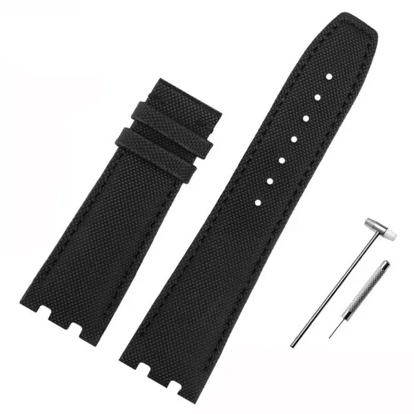 A black-no buckle_for-maurice-lacroix-aikon-series-cowhide_variants-6 Black Strap Bracelet For Maurice Lacroix Aikon in Nylon in 24mm