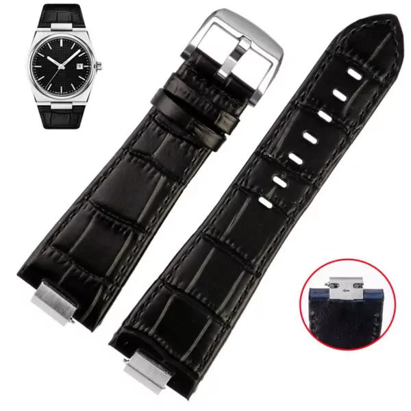 A black silver_bracelet-de-montre-en-cuir-a-extremite-c_variants-1 Black Strap Band for Tissot PRX Bracelet with Quick-Release in Alligator/Crocodile Grain with End Link 26x12mm