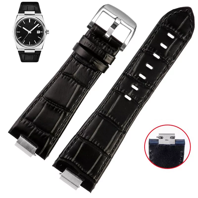 A black silver_bracelet-de-montre-en-cuir-a-extremite-c_variants-1 Black Strap Band for Tissot PRX Bracelet with Quick-Release in Alligator/Crocodile Grain with End Link 26x12mm