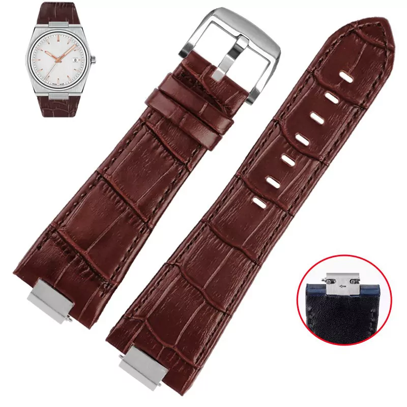 A brown silver_bracelet-de-montre-en-cuir-a-extremite-c_variants-2 Brown Strap Band for Tissot PRX Bracelet with Quick-Release in Alligator/Crocodile Grain with End Link 26x12mm