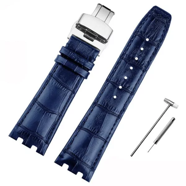 B blue-silver_for-maurice-lacroix-aikon-series-cowhide_variants-11 Blue Leather Strap For Maurice Lacroix Aikon in Crocodile/Alligator Grain in 24mm