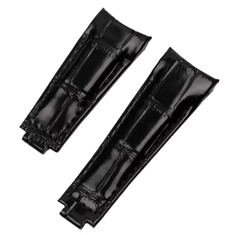BLACK_racelet-de-montre-en-cuir-pour-hommes-e_variants-5 Black Curved Strap for Rolex Daytona, Submariner, GMT I & II in Crocodile Grain