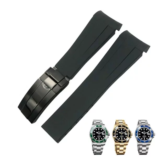 Black Black_20-mm-21-mm-22-mm-19-mm-18-mm-cinturino-in-go_variants-0 Black Rubber Curved Strap for Rolex Submariner 41mm - 21mm