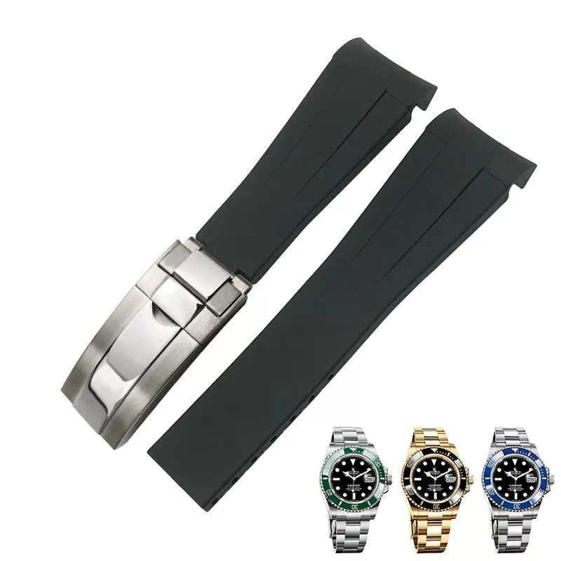 Black Glossy silver_20-mm-21-mm-22-mm-19-mm-18-mm-cinturino-in-go_variants-1 Black Rubber Curved Strap for Rolex Submariner 41mm - 21mm