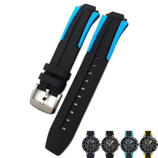Black Lig-bluesilver_tissot-bracelet-de-montre-etanche-en-c_variants-2 Black & Light Blue Strap Bracelet for Tissot T111417 In Rubber - 18mm