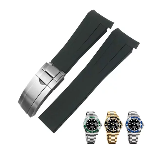 Black Matte silver_20-mm-21-mm-22-mm-19-mm-18-mm-cinturino-in-go_variants-13 Black Rubber Curved Strap for Rolex Submariner 41mm - 21mm