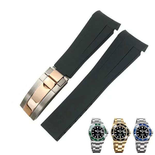 Black Silver rose_20-mm-21-mm-22-mm-19-mm-18-mm-cinturino-in-go_variants-10 Black Rubber Curved Strap for Rolex Submariner 41mm - 21mm