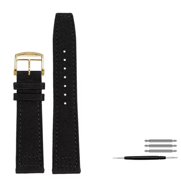 Black gold pin_bracelet-en-cuir-pour-montre-longines-iw_variants-1 Black Strap Band for Longines Hydro Conquest, Heritage, Master In Nylon 20, 21, 22mm