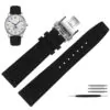Black silver Folding_bracelet-en-cuir-pour-montre-longines-iw_variants-9 Black Strap Band for Longines Hydro Conquest, Heritage, Master In Nylon 20, 21, 22mm