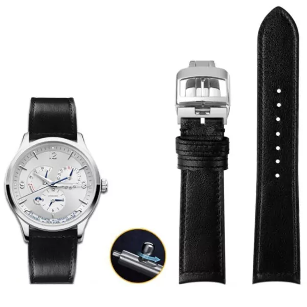 Black silver_bracelet-en-cuir-veritable-pour-hommes_variants-11 Black Calf Leather Strap For Jaeger-LeCoultre Reverso, Master Control, Ultra-Thin - 19,20,21mm
