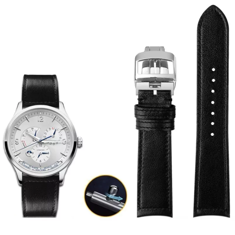 Black silver_bracelet-en-cuir-veritable-pour-hommes_variants-11 Black Calf Leather Strap For Jaeger-LeCoultre Reverso, Master Control, Ultra-Thin - 19,20,21mm