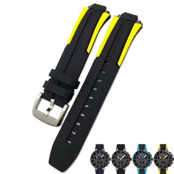 Black yellow silver_tissot-bracelet-de-montre-etanche-en-c_variants-0 Black & Yellow Strap Bracelet for Tissot T111417 In Rubber - 18mm