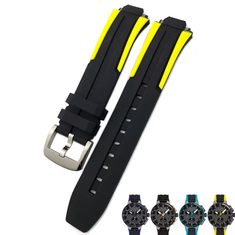 Black yellow silver_tissot-bracelet-de-montre-etanche-en-c_variants-0 Black & Yellow Strap Bracelet for Tissot T111417 In Rubber - 18mm