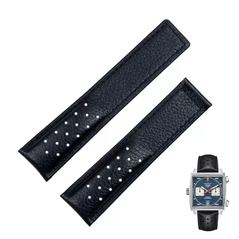 Black_accessoires-de-montre-pour-etiquette-pou_variants-4 Black Racing Strap for TAG Heuer Monaco In Perforated Leather - 22mm