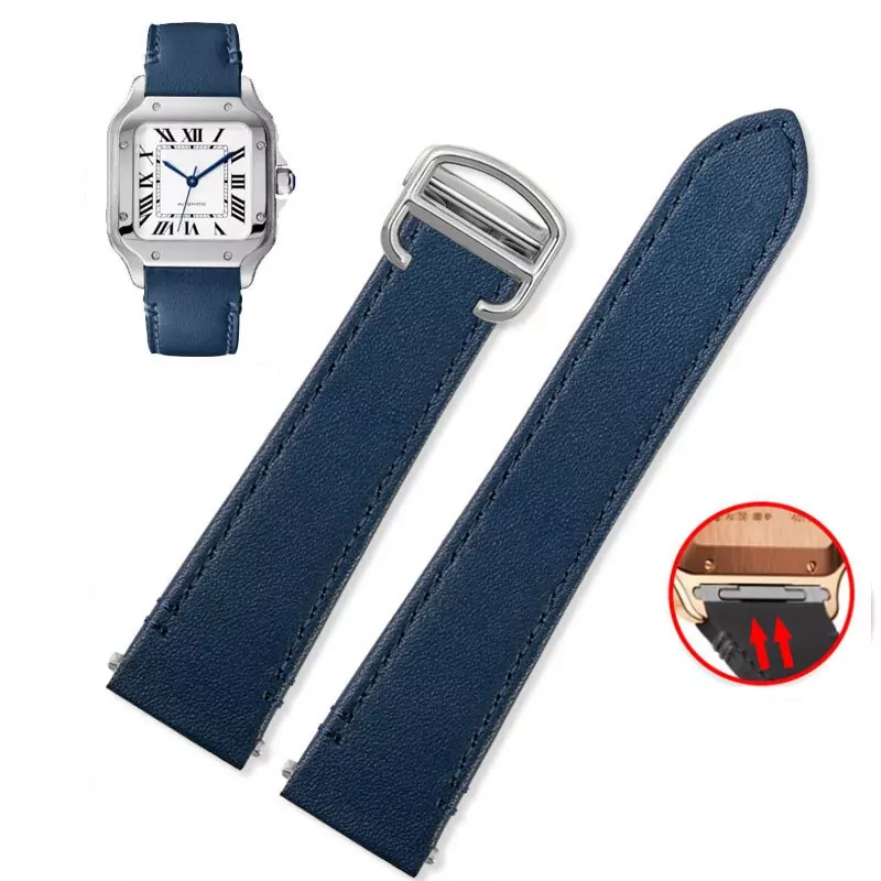 Blue Calf Leather Quick Switch Strap for New Santos Cartier_3 Blue Calf Leather Quick Switch Strap for New Santos Cartier