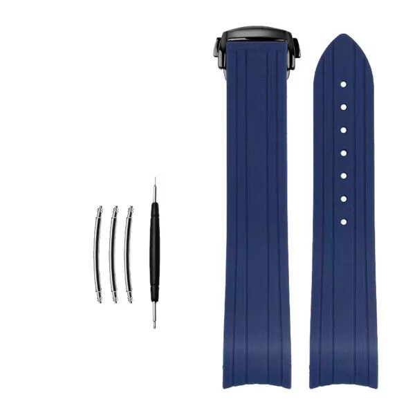 Blue black buckle_bracelet-de-montre-en-caoutchouc-pour-om_variants-9 Blue Rubber Strap for Omega Seamaster 300 Curved with Folding Buckle - 20mm