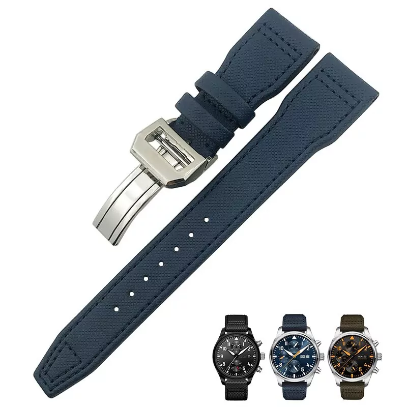 Blue silver 1_bracelet-de-montre-en-fiber-de-nylon-20_variants-5 Blue Strap Band IWC Pilot Spitfire, Top Gun In Nylon - 20,21,22mm