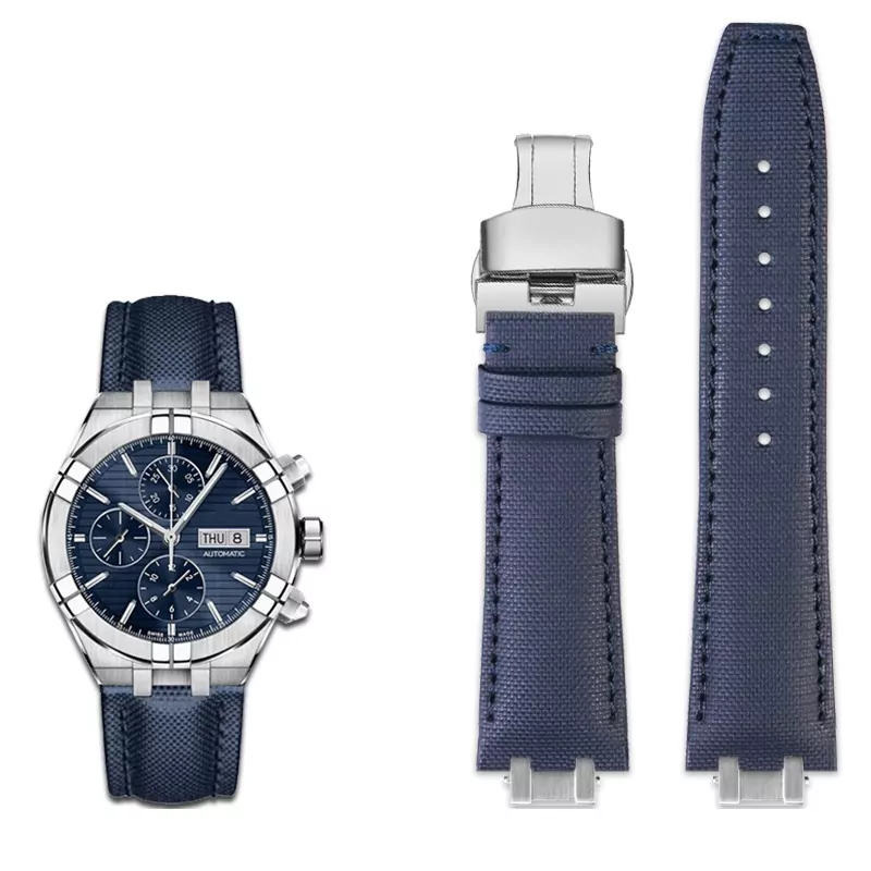 Blue silver-B_watch-band-for-maurice-lacroix-aikon-ser_variants-1 Blue Strap Bracelet For Maurice Lacroix Aikon in Nylon in 24mm