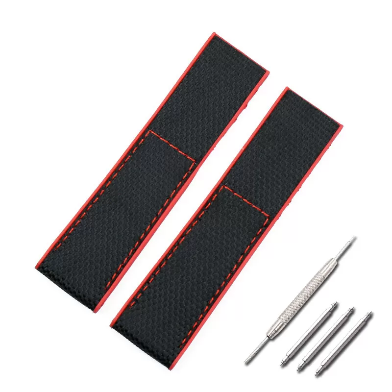 Bracelet-en-Nylon-hommes-22mm24mm-accessoires-de-montre-pour-NAVITIMER-WORLD-Breitling-sangle-Avengers-navigation-avec-7 Black & Red Nylon & Rubber Strap for Breitling Avenger, Chronomat, Navitimer...