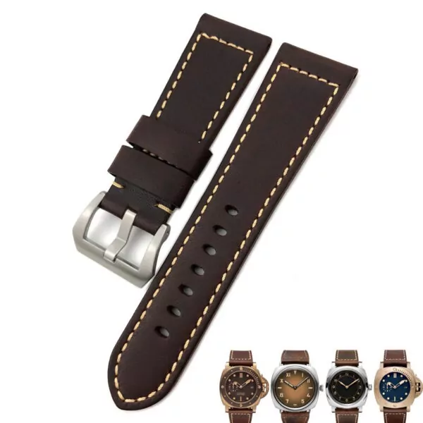 Brown Silver buttons_bracelet-panerai-en-cuir-de-vache-marron_variants-1 Brown Cow Leather Strap for Panerai Submersible PAM Series 968/671 - 26mm