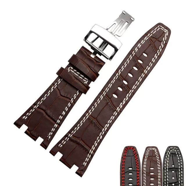Brown White AP Brown & White Crocodile Grain Leather Bracelet for Audemars Piguet Royal Oak Offshore - 28mm