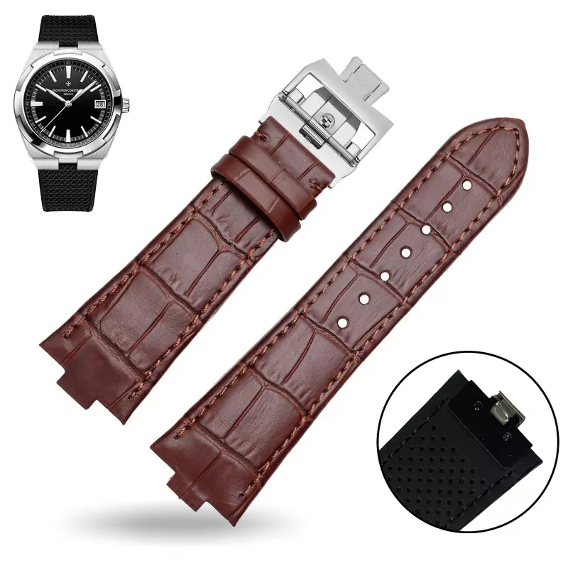 Brown-silver_24-mm-7-mm-convex-mouth-belt-high-quality_variants-19 copy 2 Brown Leather Strap for Vacheron Constantin Overseas Quick-Release Crocodile/Alligator Grain - 24x7mm
